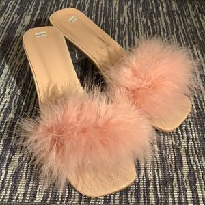 Pink fluffy sandal heels